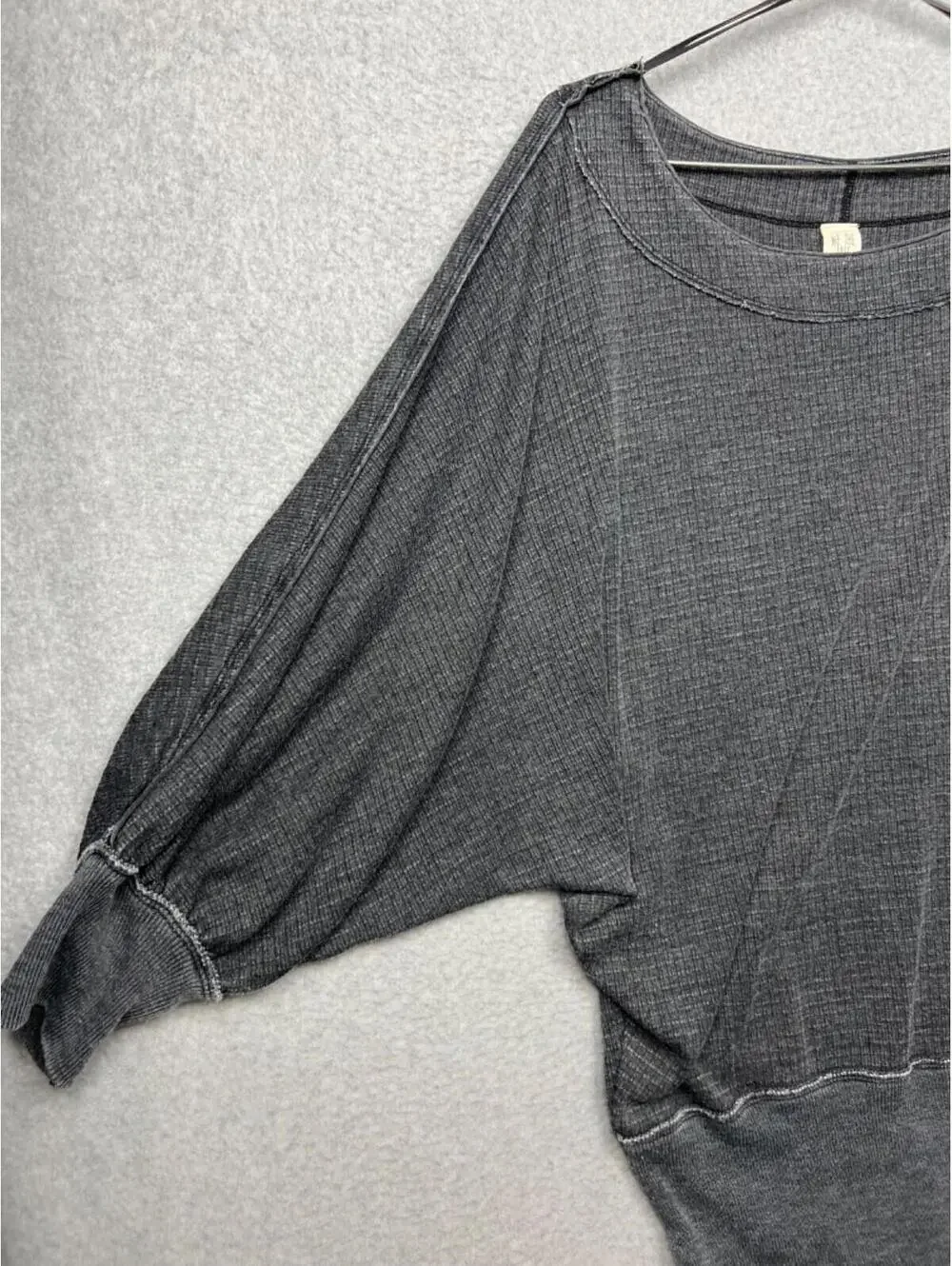 Free People Willow Thermal Sweater Womens Size S Gray Dolman Sleeves Oversized